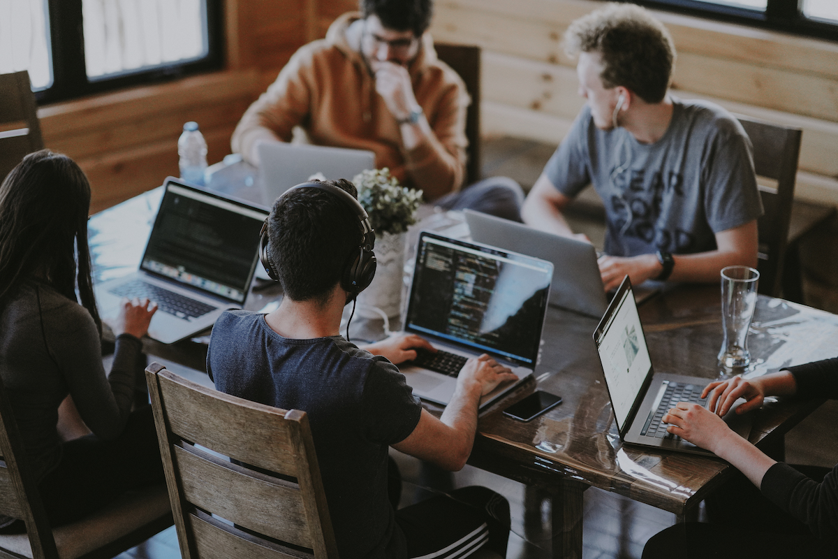 Open office setup with employees working