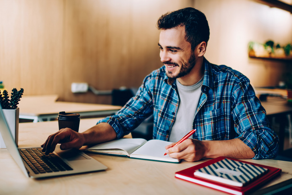 man working at home