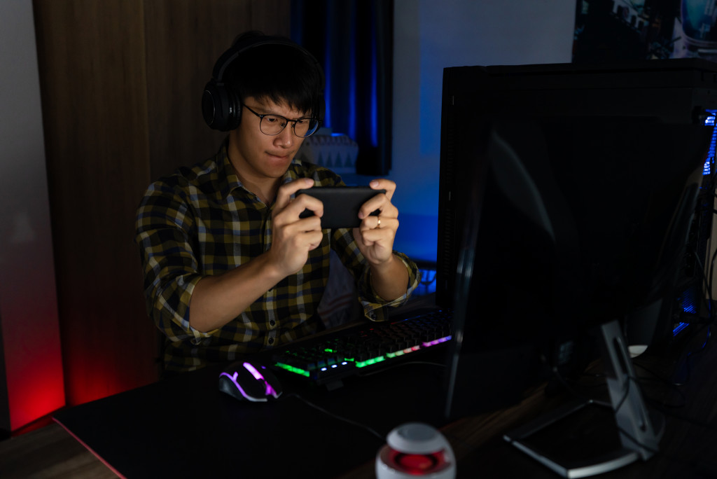 Gamer playing on computer